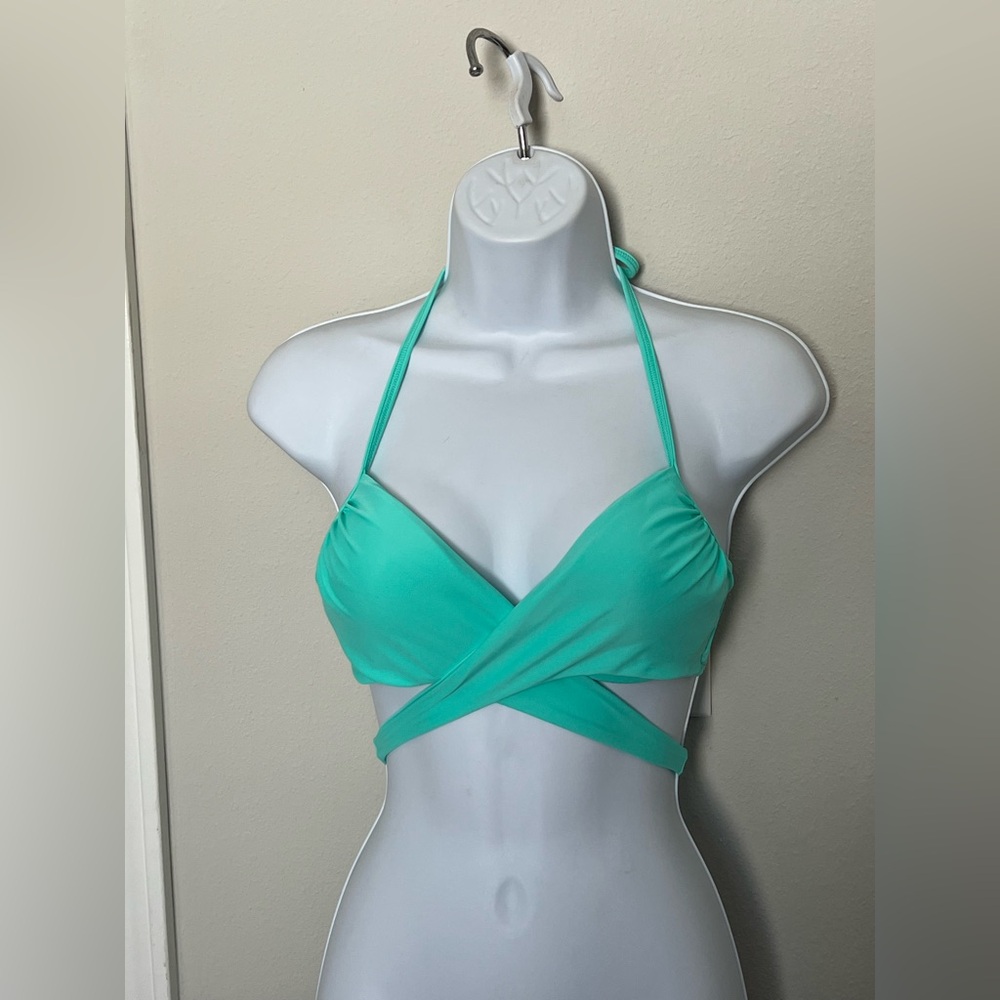 Victoria’s Secret Light Greenish - blue criss-cross halter padded bikini top